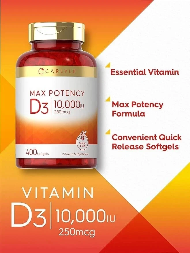 Vitamina D3 10000 UI 400 cápsulas blandas | Value Size | Max Potency | por Carlyle Foto 3 de 4