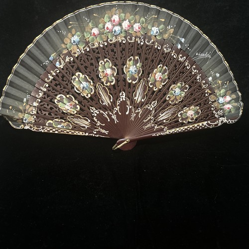 Vintage Hand Painted Signed A. Gurman Spanish Flamenco Hand  Fan 9”