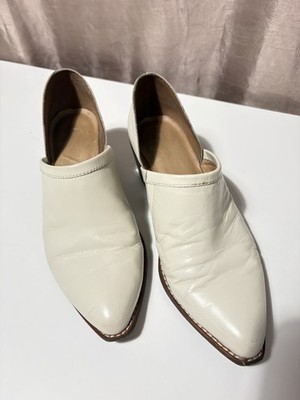 Madewell Sz 7.5 Western Boot Low Cut Block Heel Cream Leather Pre-owned Clean