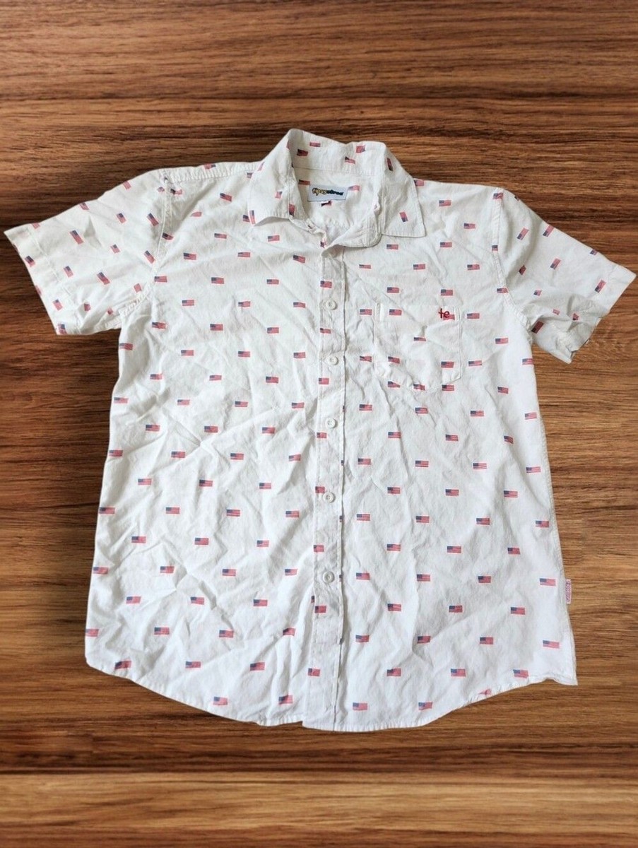 Tipsy Elves USA Grand Ol' Flag White Short Sleeve Button Down Shirt. Sz. L