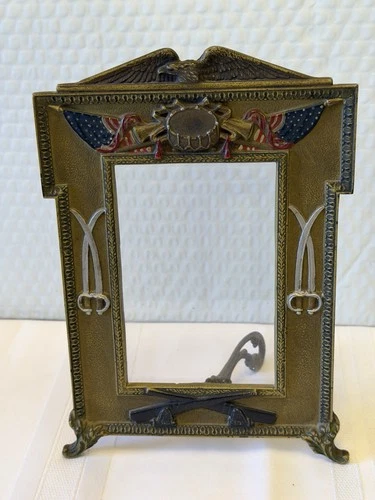 WW1 Era Cast Metal Military Decorated Picture Frame