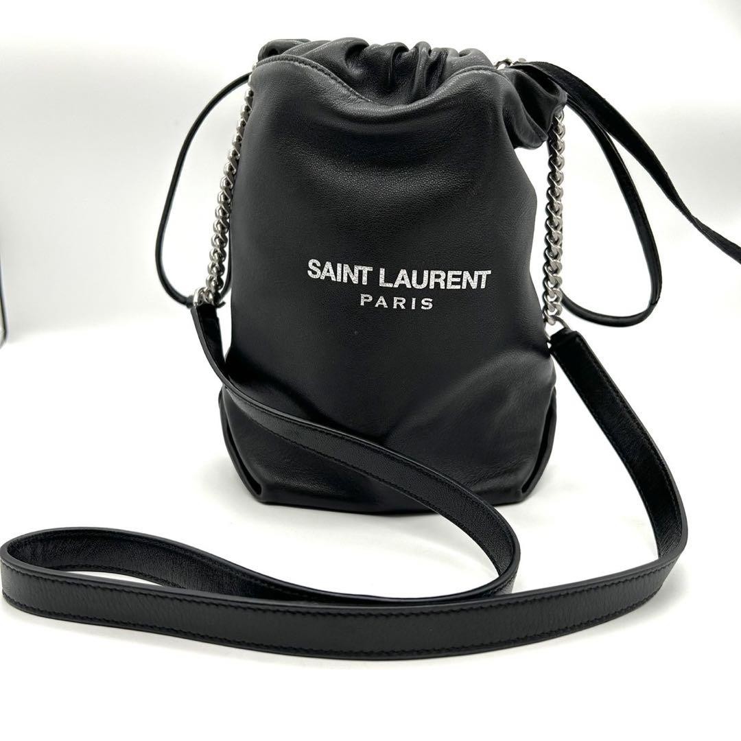 Saint Laurent YSL Teddy Small Leather Drawstring Bucket Bag Shoulder Bag