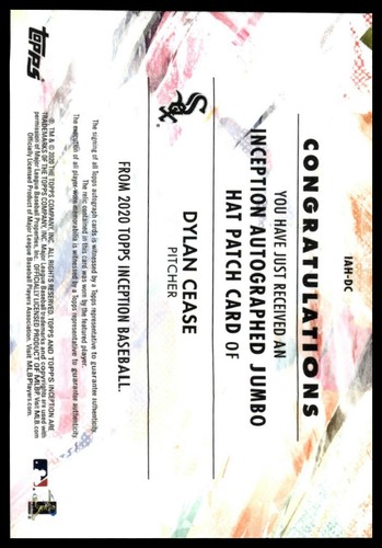 2020 Topps Inception #IAH-DC Dylan Cease Autograph Jumbo Hat Logoman #/5 - Picture 2 of 2