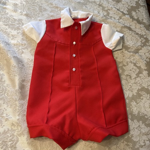 TODDLE TYKE RED Vintage Romper Boy Size 2T Shortall