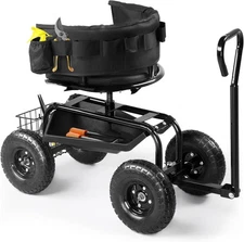 Garden Cart, Outdoor Rolling Garden Scooter W/Adjustable 360 Degree Swivel Seat