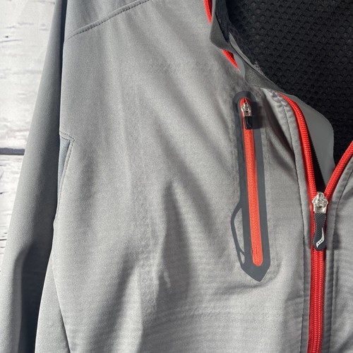 Saucony Men's Large Vented Full Zip Running Windbreaker Jacket Nomad Grey Red - Picture 4 of 7