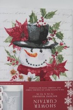 Dash Away Home 100 Cotton Christmas Shower Curtain White Snowman Poinsettias