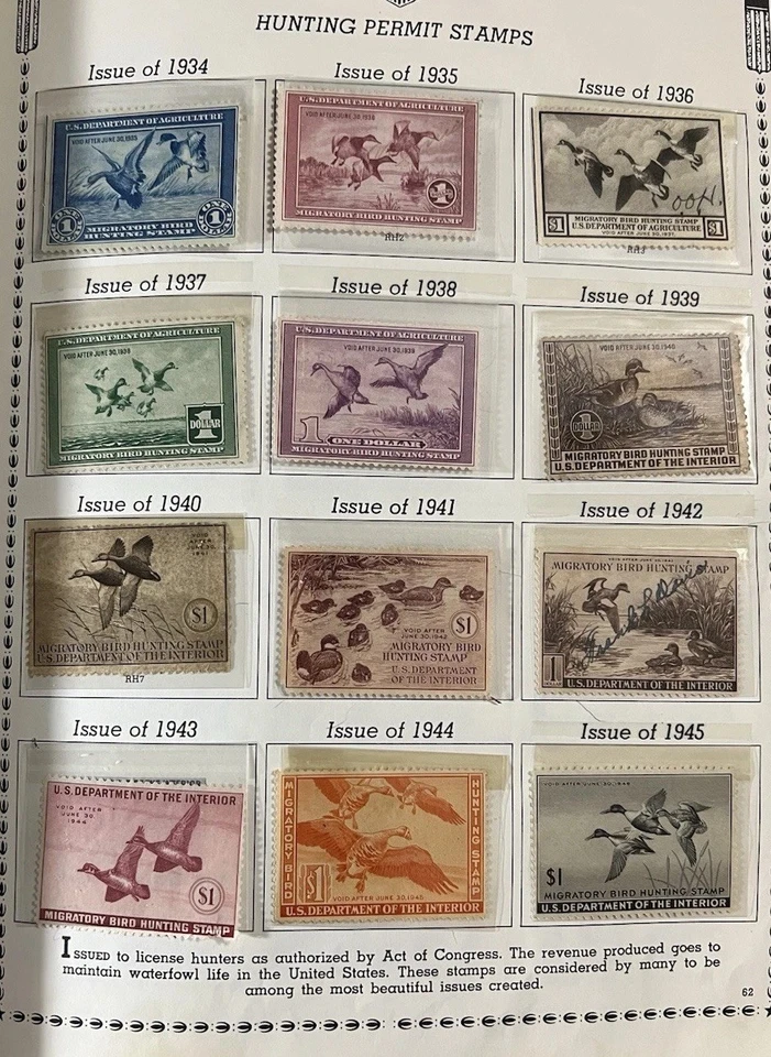 Colección de estampillas de caza de aves migratorias de Estados Unidos (pato) RW1 a RW83 1934-2017 Foto 2 de 4
