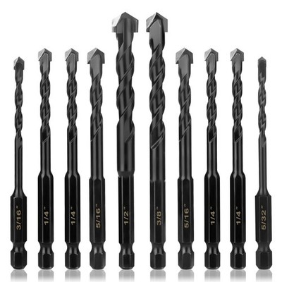 10Pcs Masonry Drill Bits Kit for Concrete, Stone, Carbide Drill Bit Set for G...