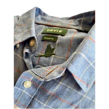 Orvis Country Twill Button Down Shirt Blue Tattersall Long Sleeve 100% Cotton L