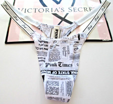 VICTORIA'S SECRET PINK Cotton High Leg Micro Thong Panty VS Newspaper S M L XL