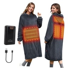 Wearable Heated Blanket Hoodie with Battery,Cordless Heating Charcoal Gray