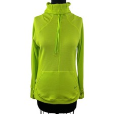 Under Armour Women's Lime Green Waffle Knit Thermal Cowl Neck Semi-Fitted Top M