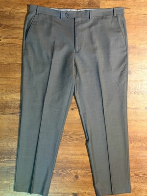 Chaps Men's 42x32 Light Brown Wool Blend Dress Pants Flat Front Stretch