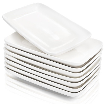 Foraineam 8 Stück Rechteckige Porzellanteller Keramik Servierteller 8inch Weiß