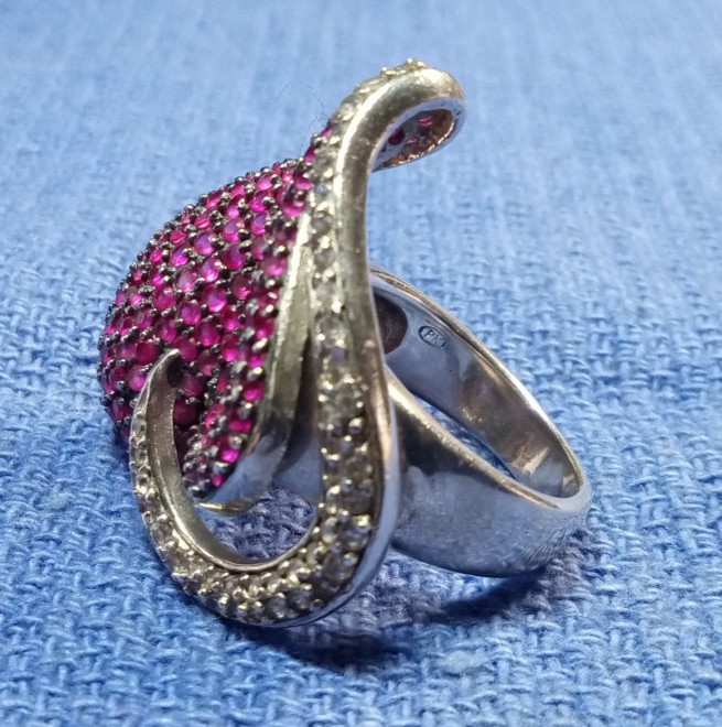 Signed PK Sterling Silver 925  Large Ruby & CZ 1.… - image 2