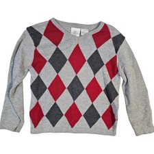 Koala Kids Toddler Boys Grey Red Argyle V-Neck Cotton Knit Sweater 3T