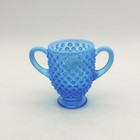 Fenton Blue Opalescent Hobnail Open Sugar Bowl Double Handle Vintage Art Glass — photo 1