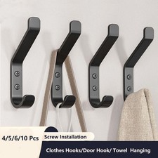 4/5/6/10 Pcs Simple Black Coat Hook Carbon Steel Screw Installation Door Hook