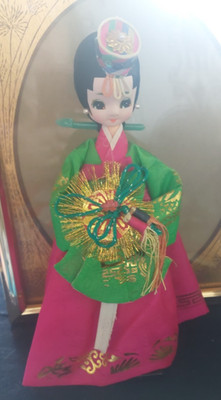 Korean Native Traditional Doll wooden Base Colorful Fabric
