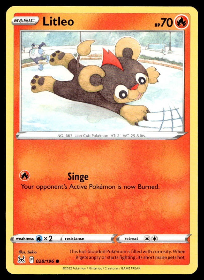 Litleo 28/196 Pokemon Card Lost Origin Common 70 HP Near Mint IJ