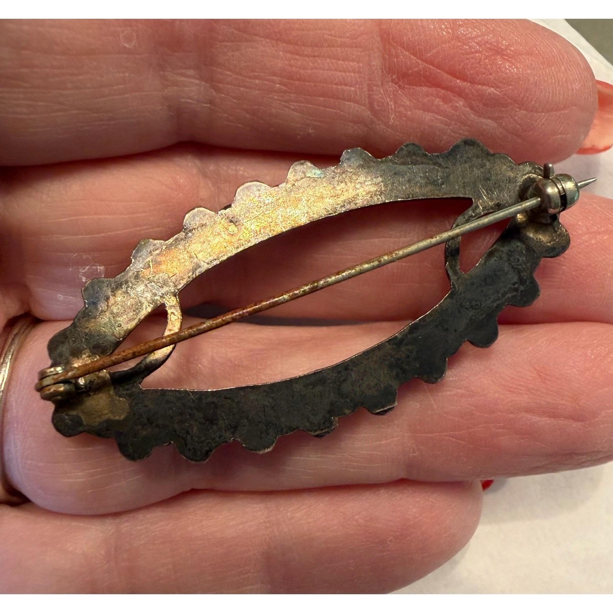 Zuni Sterling Silver & Turquoise Snake Eye Pin View 2