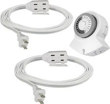 6 Ft & 9 Ft 3-Outlet Indoor Extension Cord with Timer, White, 2-Prong Plug