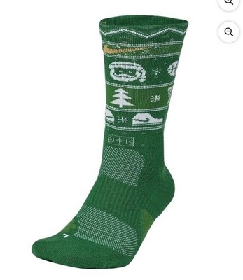 Nike Elite Basketball Holiday Green Crew Socks Pair Sz Youth 10 C Y 