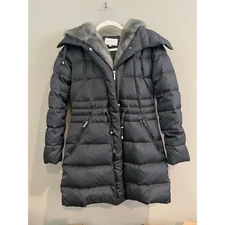 Laundry by Shelli Segal Puffer Coat Jacket w/ Fur Hood & Pockets Gray Small