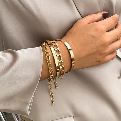 5-Piece Gold Layered Bracelet Set   Cuff & Chain Mix for Effortless Style