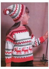 Knitting Pattern Children's Fair Isle,Xmas, Reindeer,Skiing Jumper/Sweater & Hat