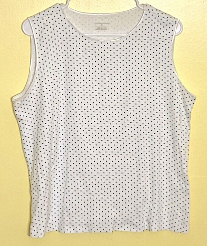 CHRISTOPHER & BANKS Women's Layer Your Look Sleveles Top WHT/GRN POLKA DOT Sz XL