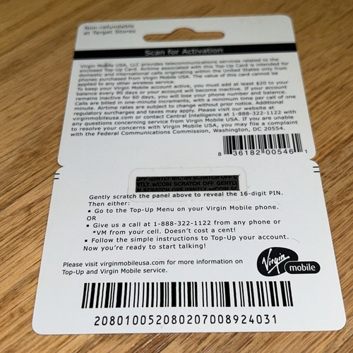 2000's Vintage VIRGIN MOBILE Top-Up Airtime Card (NO VALUE) Collectible #2 - Picture 2 of 2