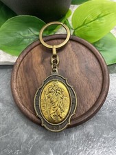 4" Bronze-Tone St Christopher Inspirational Carabiner Medal Keychain New A3380