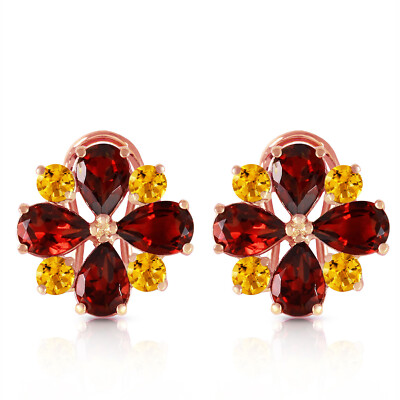 14K. GOLD FRANZÖSISCHER CLIPS OHRRING MIT GRANATEN & CITRINEN