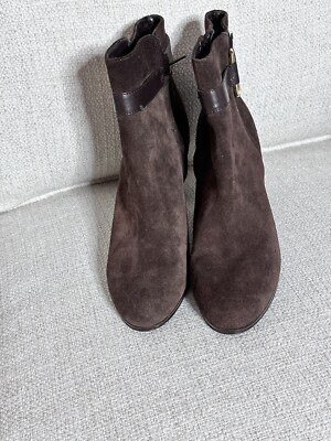 Lauren Ralph L Women's Ankle Boots Heel Size 8.5B Side Zip Dark brown Suede Logo