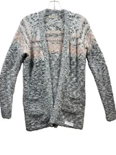 Retrology Women Cardigan Sweater Size Small Desert Grey Pink Fuzzy Open Stretch