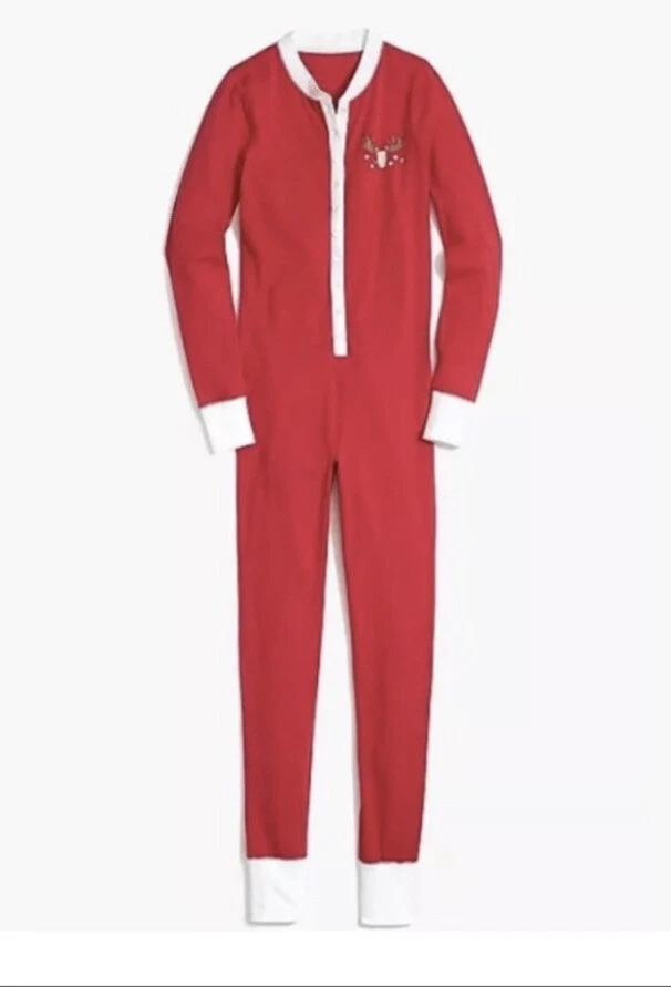 Pijama largo John de algodón rojo J Crew grande de una pieza PJ reno Navidad Foto 2 de 4