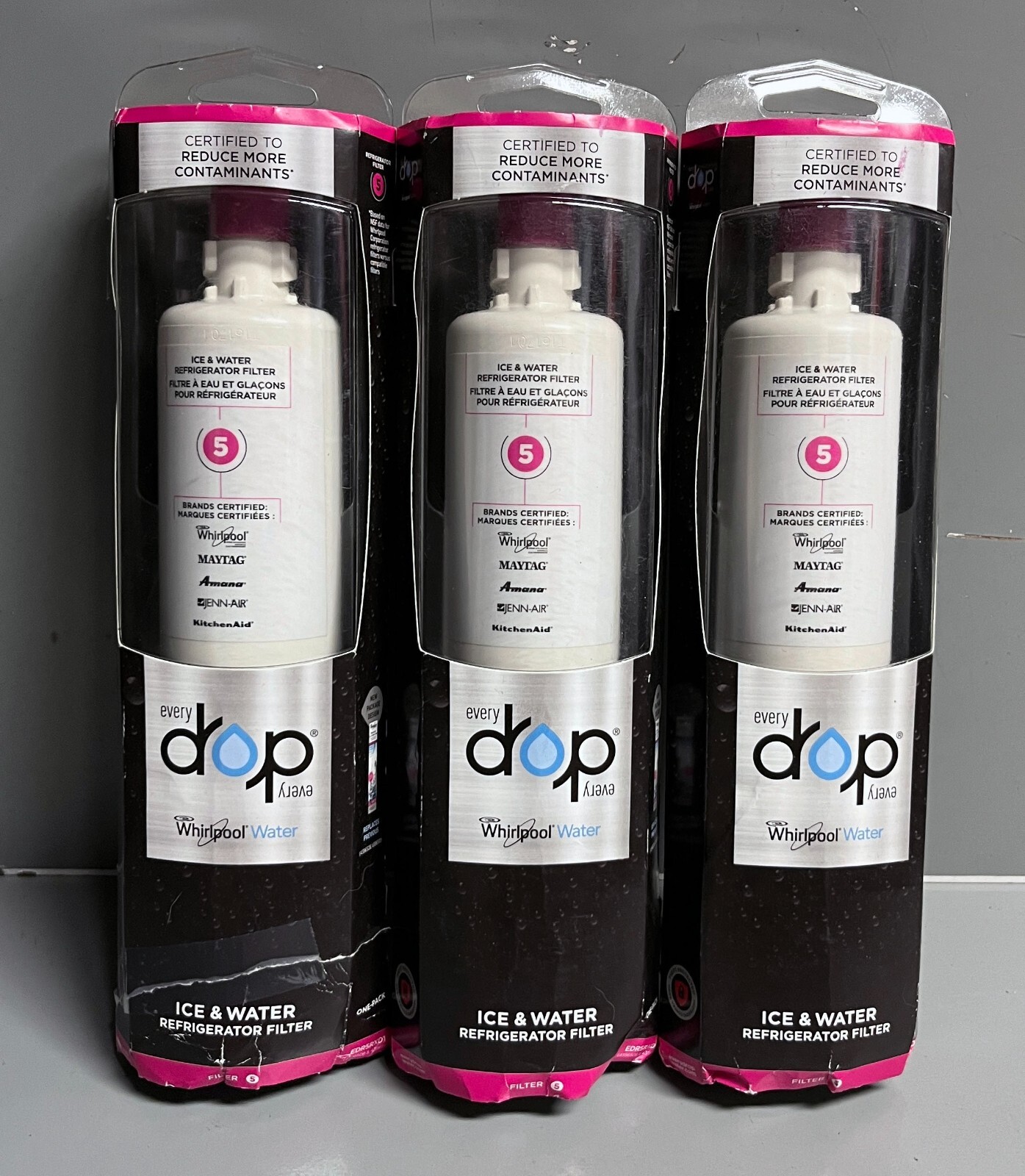 Lot of 3 Everydrop Whirlpool Refrigerator Ice and Water Replacement