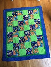 Handmade Richard Scarry Quilt Blanket Comforter 54"x 42" Reversible w/Red Stars