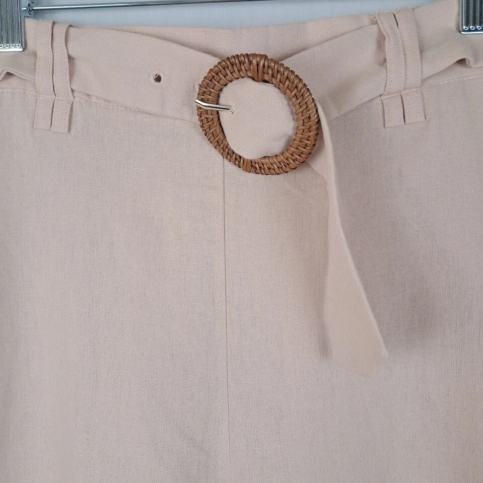 Pantalones SIGRID OLSEN Pierna Ancha Recortados Mezcla Lino Rosa Beige Cinturón Pull-On 10 Foto 3 de 4