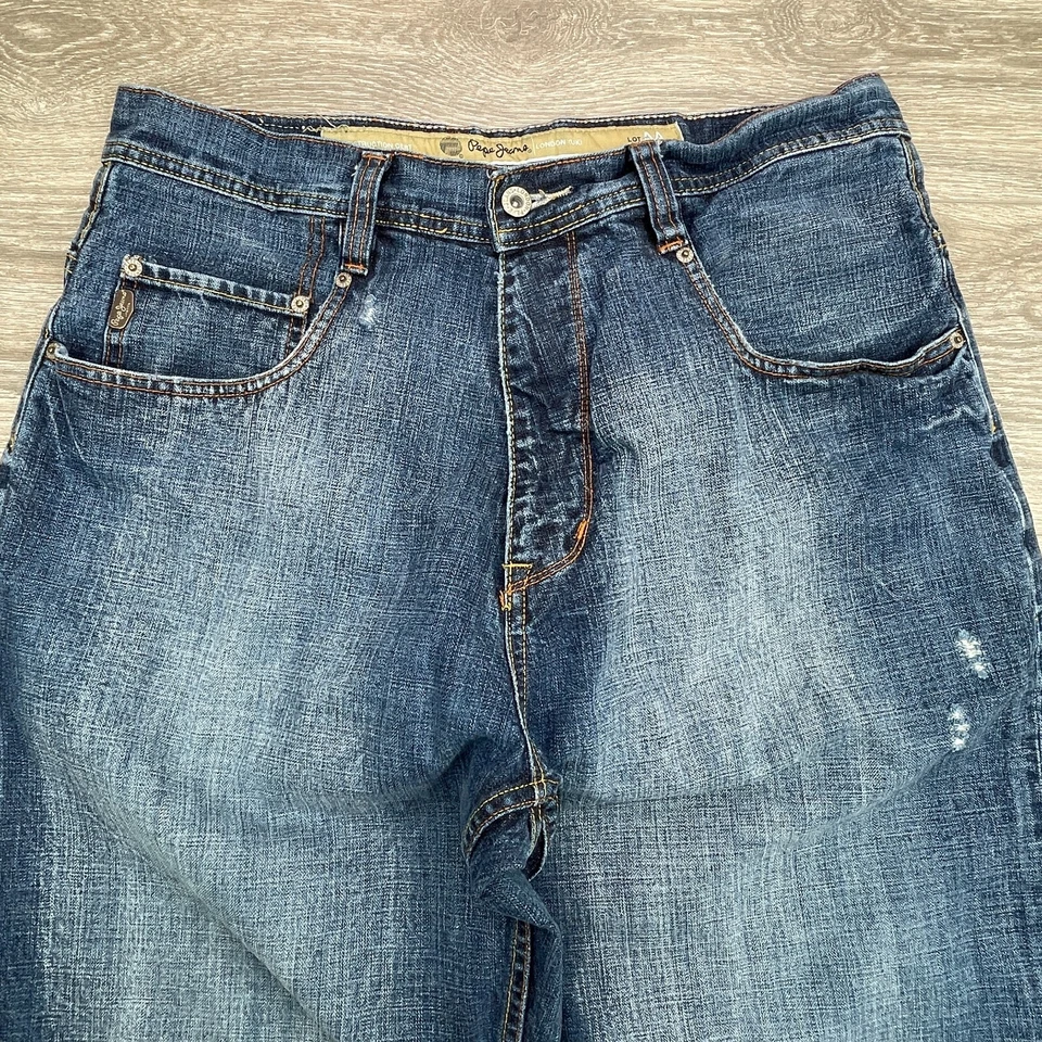 Pepe Jeans Mens 36x29 Blue Loose Baggy Wide Leg 90s Y2K Skater Hip Hop Vintage - Image 2 of 4
