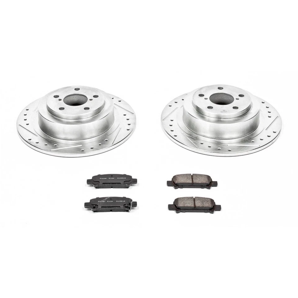 Discos de freio traseiro Powerstop K3124 e kit de pastilhas 5 porcas para 2003-2006 Subaru Baja - Imagem 2 de 2
