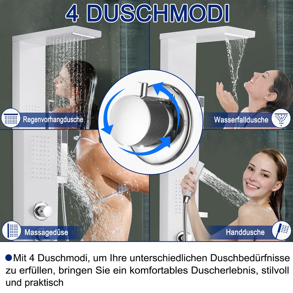 Duschsäule Duschpaneel Wasserfall Badarmatur Dusch Regendusche Massage Mattweiß - Bild 4 von 4