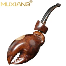 MUXIANG Smooth Freehand Pipe Handmade Wooden Tobacco Smoking Pipe Vulcanite Stem