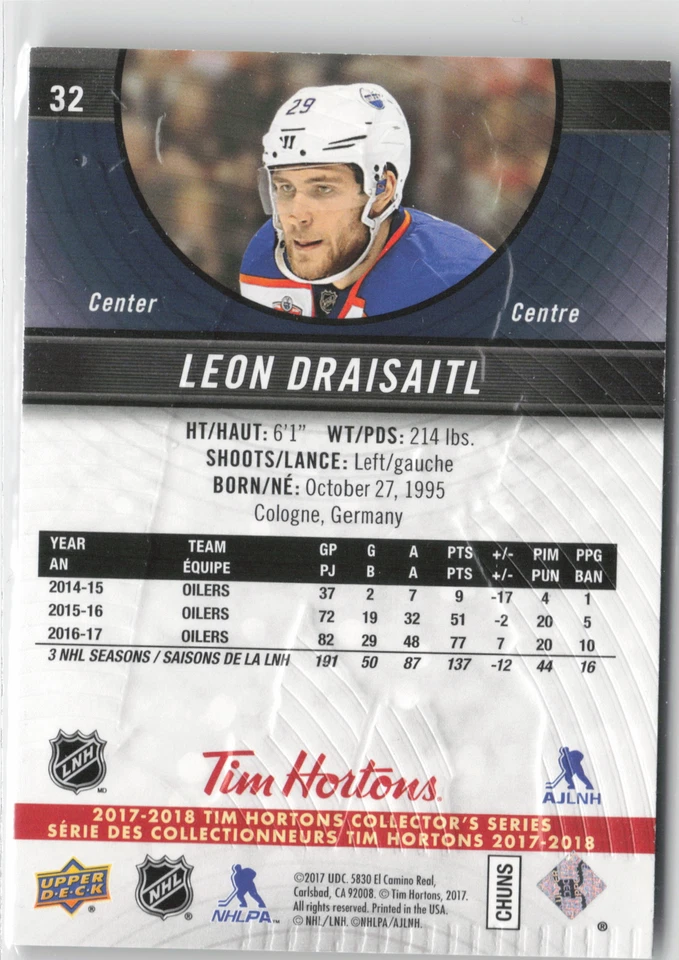 2017-18 Upper Deck Tim Hortons #32 Leon Draisaitl - Image 2 of 2