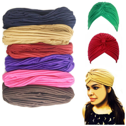 Hair Turban Head Cap Chemo Hijab Cover Bandana Pleated Wrap Band Stretchy Style - Picture 1 of 9
