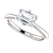 1ct Emerald Cut Simulated Diamond Solitaire Engagement Ring White Gold Plated