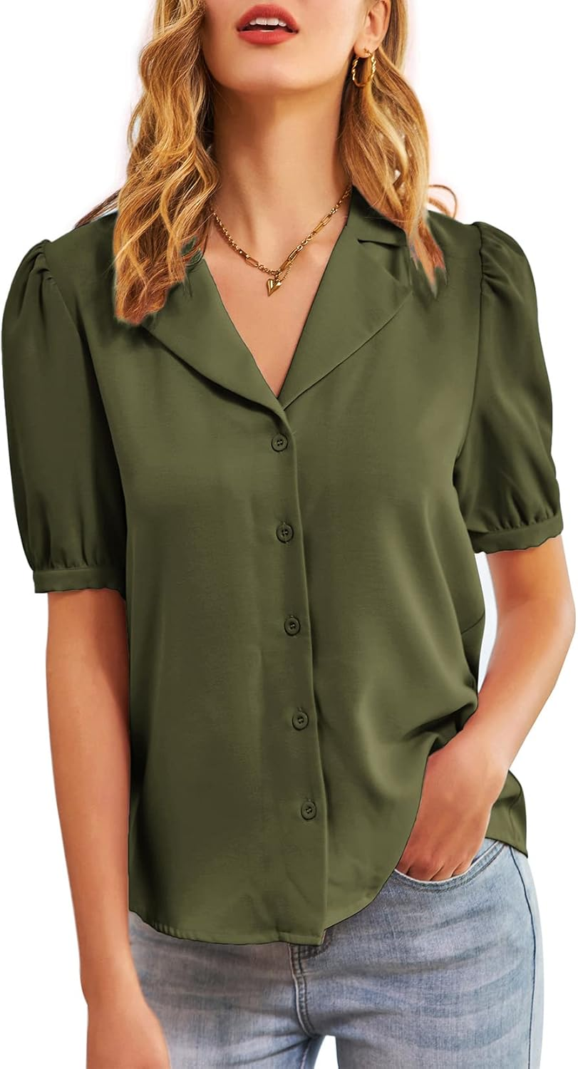 Women's Button-Down Shirts Short & Long Sleeve Business Casual V-Neck Tops