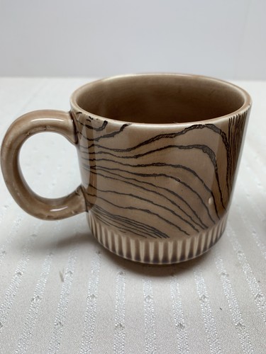 Vintage Set Of Coffee Cups Wood Grain Porcelain Stackable Japan - Picture 2 of 7